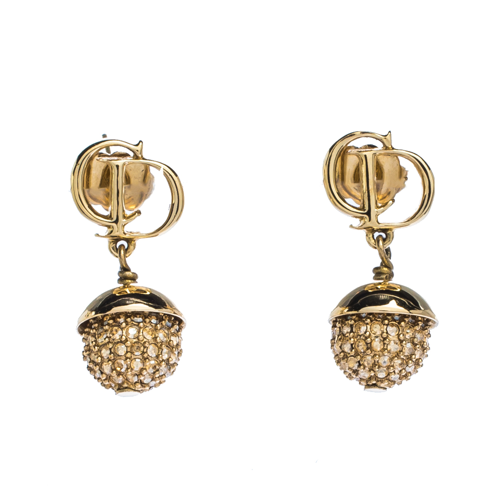Dior Mise en Dior Crystal Embellished Gold Tone Drop Earrings