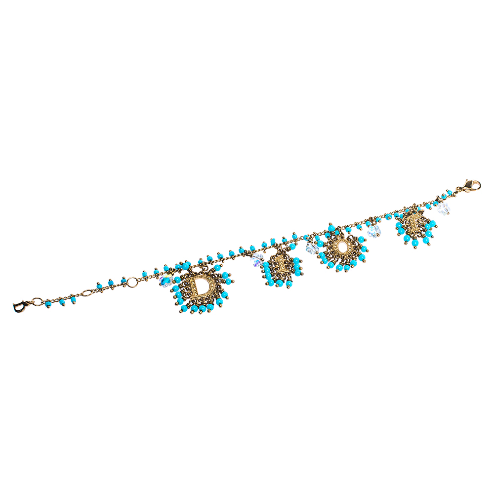 

Dior Turquoise Blue Crystal Logo Beaded Bracelet