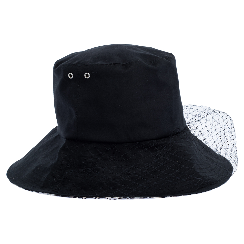 Dior Black Teddy-D Large Brim Veil Trim Bucket Hat