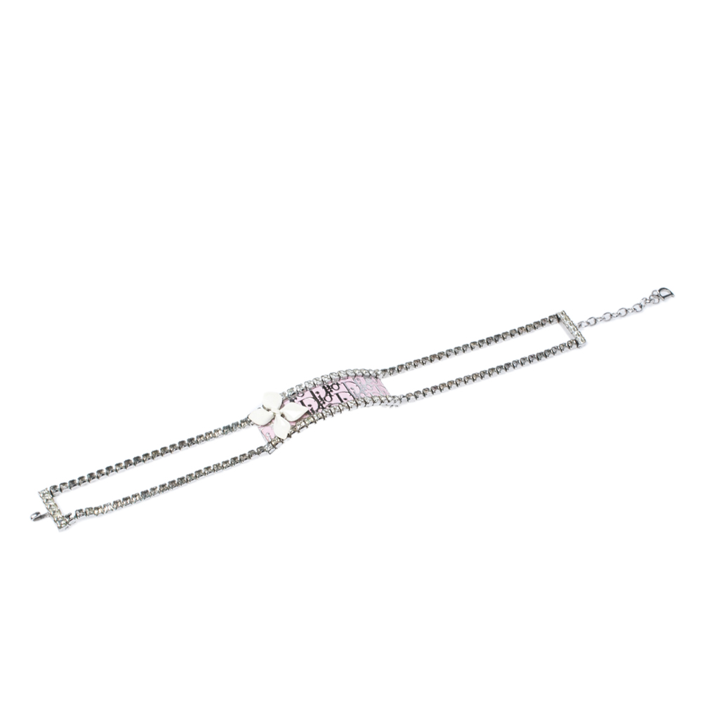 

Dior Enamel Crystal Embellished Silver Tone Choker Necklace Adjustable, Pink