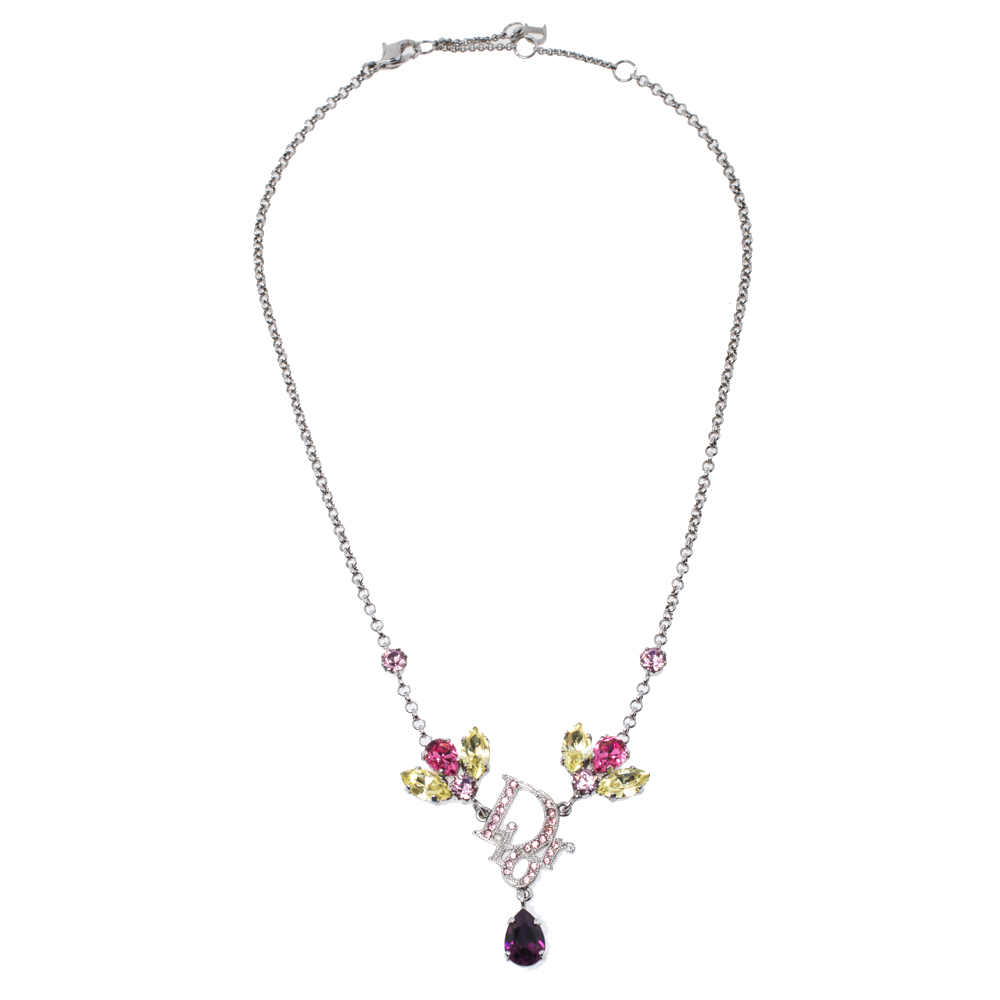 

Dior Logo Crystal Embellished Silver Tone Necklace, Multicolor