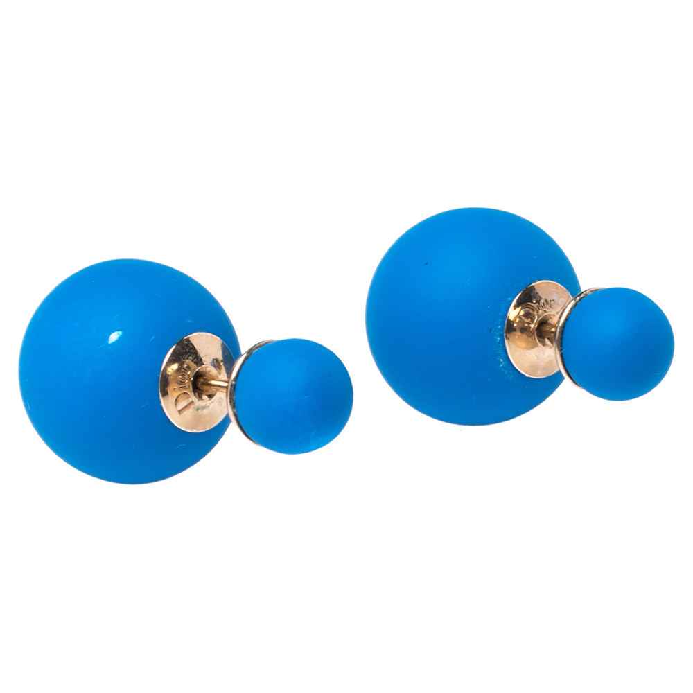 

Dior Tribale Mise en Dior Matte Blue Gold Tone Stud Earrings