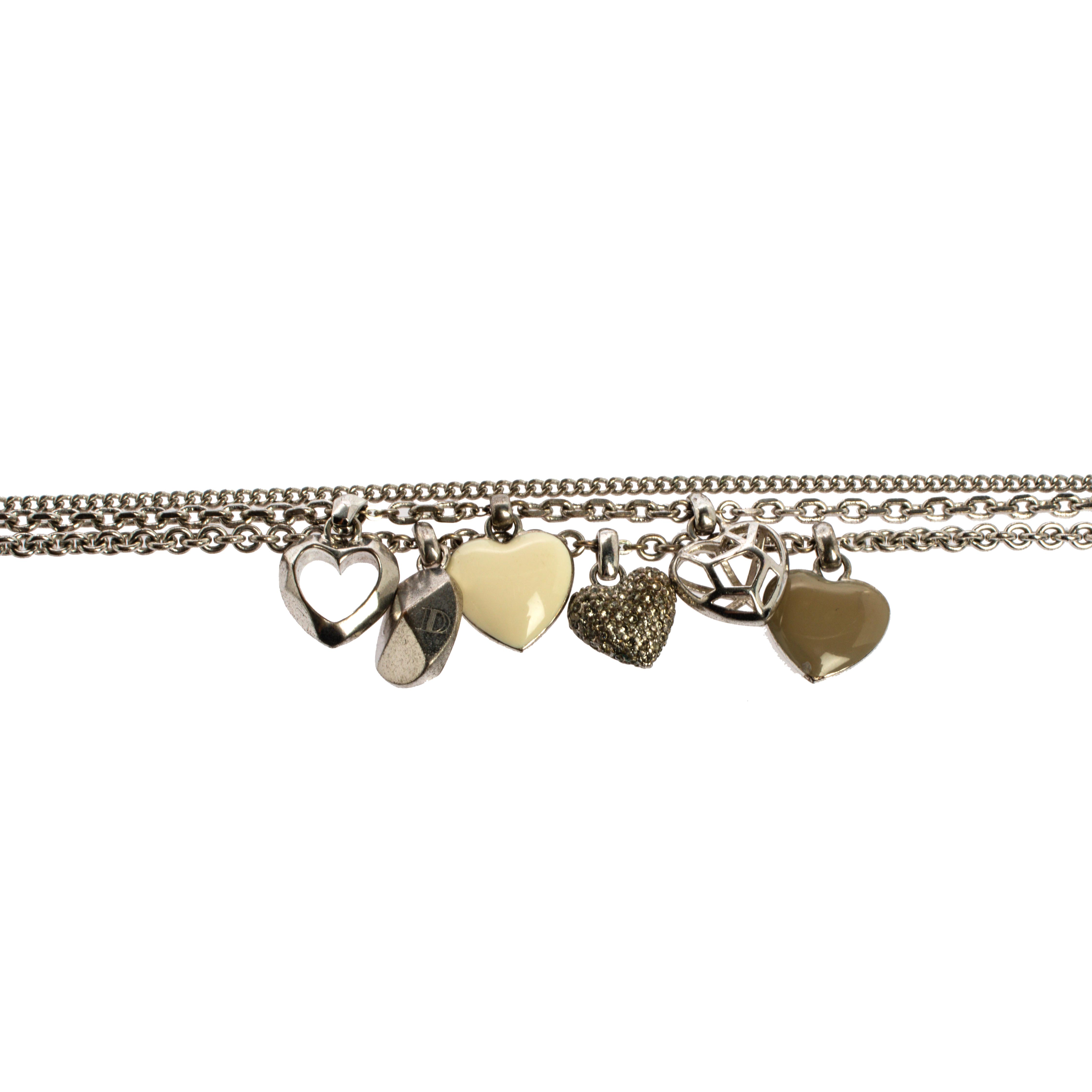 

Dior Silver Tone Pop Hearts Charm Layered Bracelet