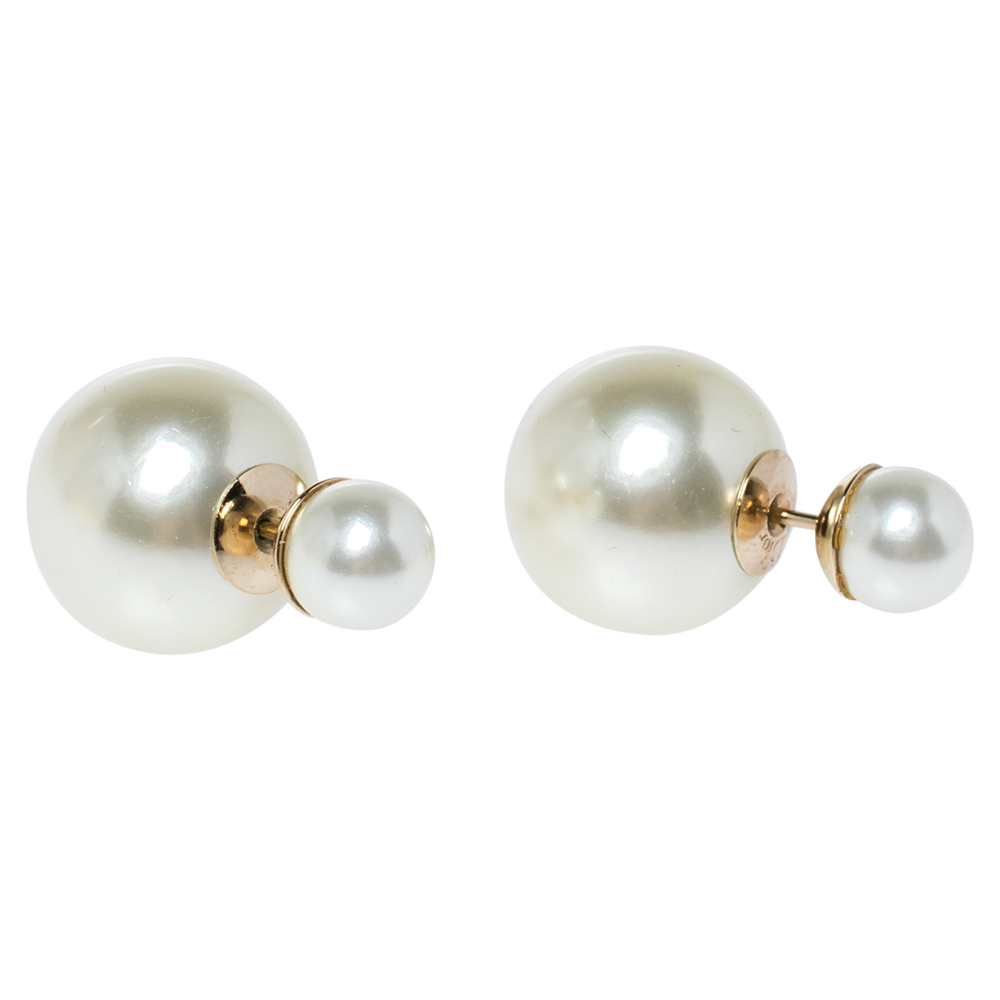 

Dior Tribales Faux Pearl Gold Tone Metal Stud Earrings, Cream