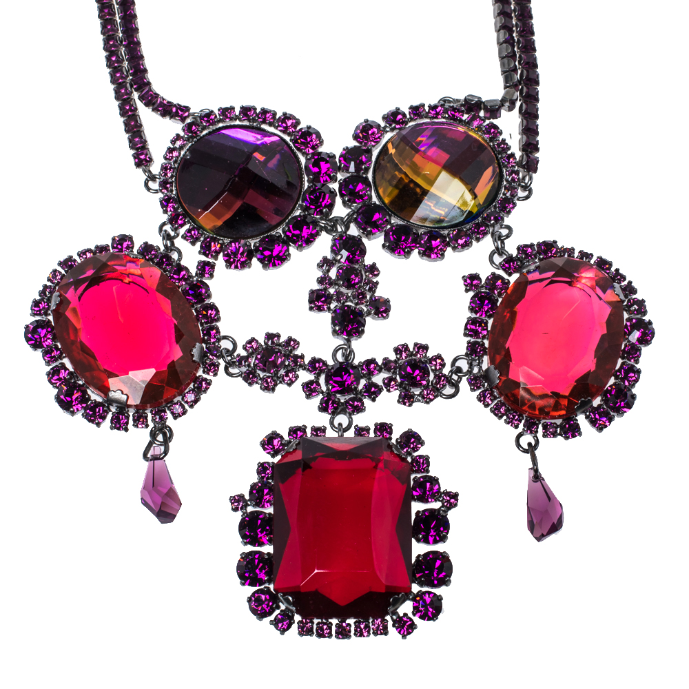 

Dior Gunmetal Tone Crystal Statement Necklace, Pink