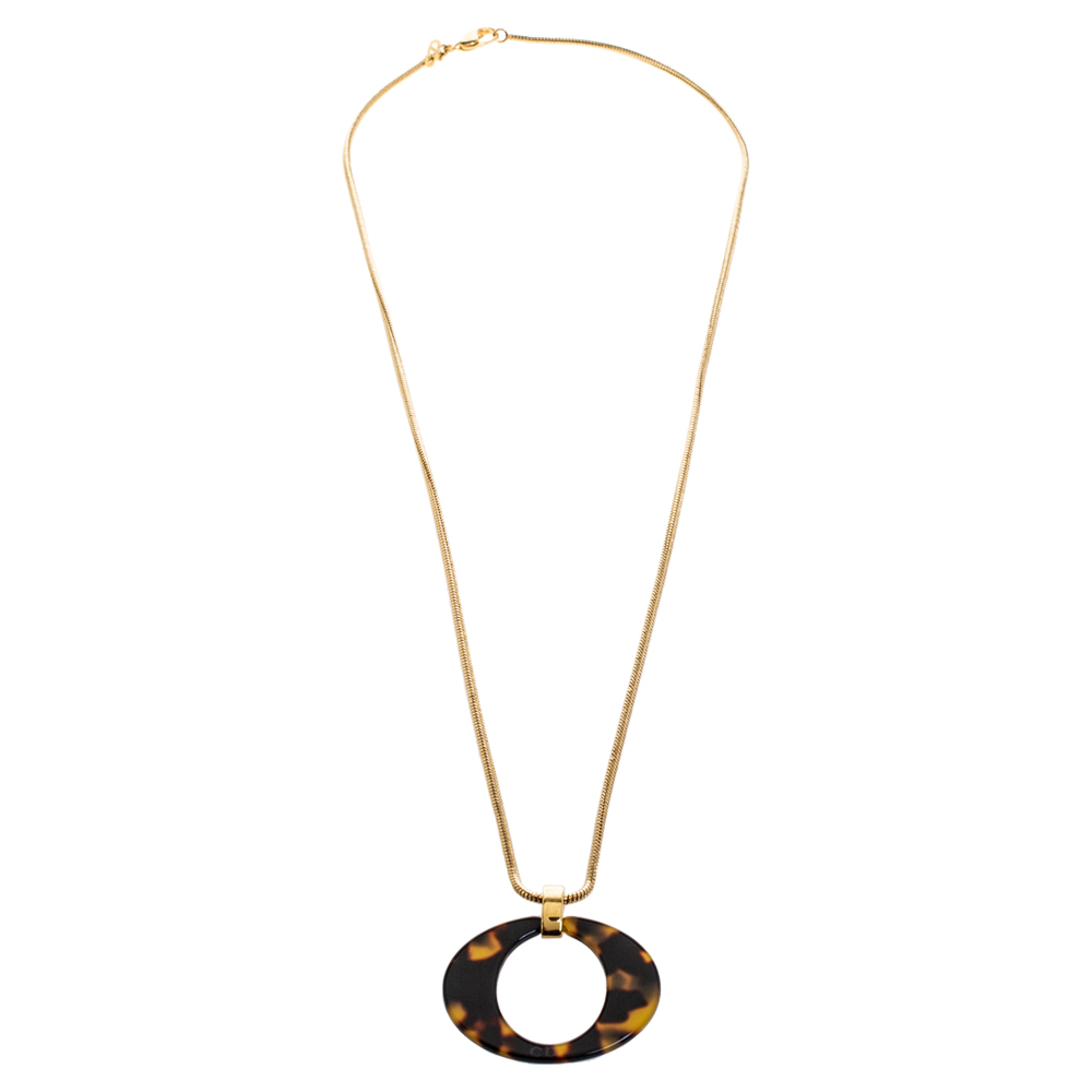 

Dior Vintage Tortoishell Effect Signature O Pendant Necklace, Gold