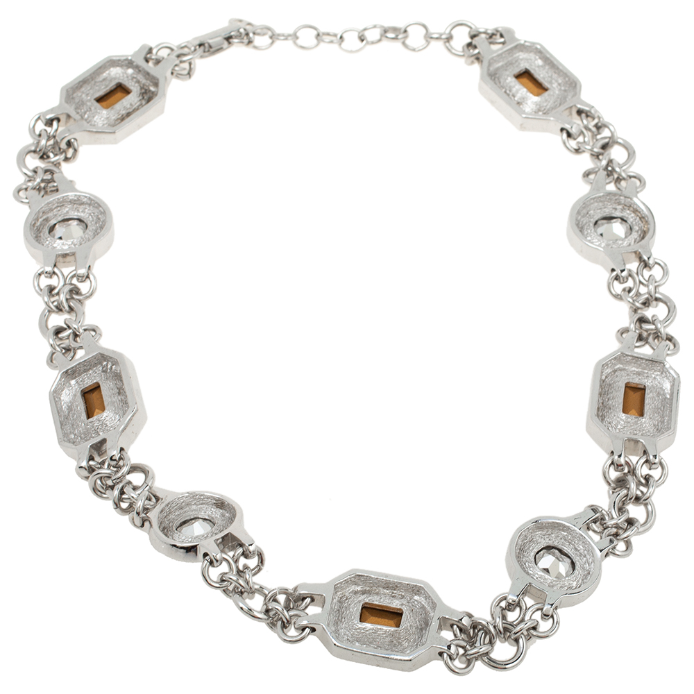 

Dior Vintage Silver Tone Iridescent Crystal Necklace and Clip-On Earrings Set