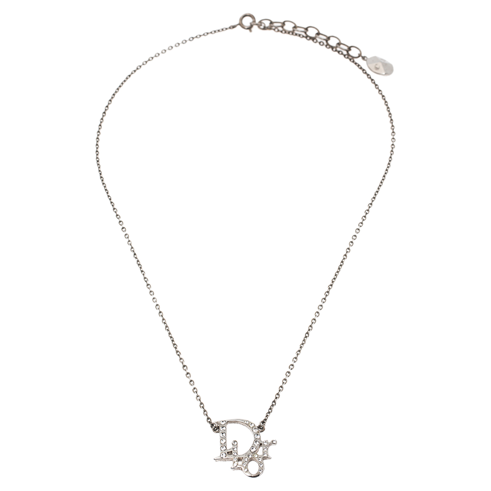 

Dior Logo Crystal Silver Tone Pendant Necklace