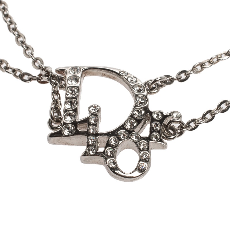 

Dior Crystal Logo Silver Tone Double Chain Bracelet