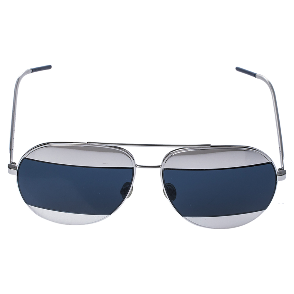 

Dior Palladium Tone/ Blue Mirrored 010KU Dior Split1 Aviator Sunglasses
