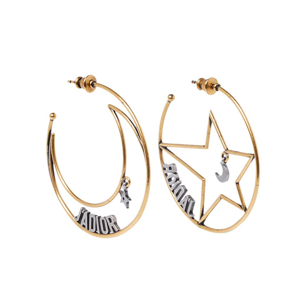 

Dior J'Adior Moon & Star Asymmetrical Hoop Earrings, Gold