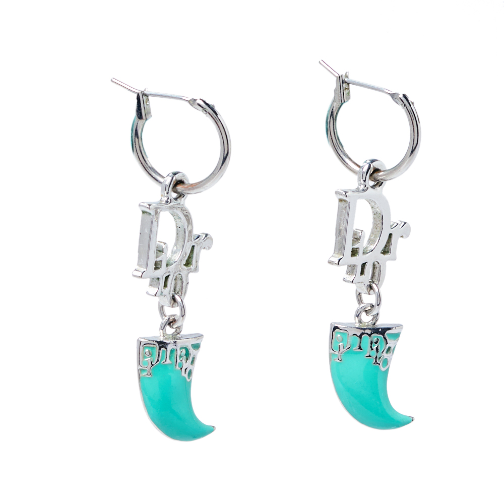 

Dior Green Enamel Tooth Loop Earrings