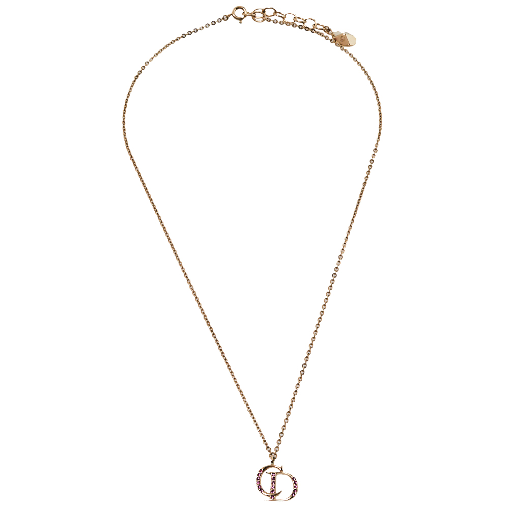 

Dior Gold Tone Crystal CD Charm Necklace