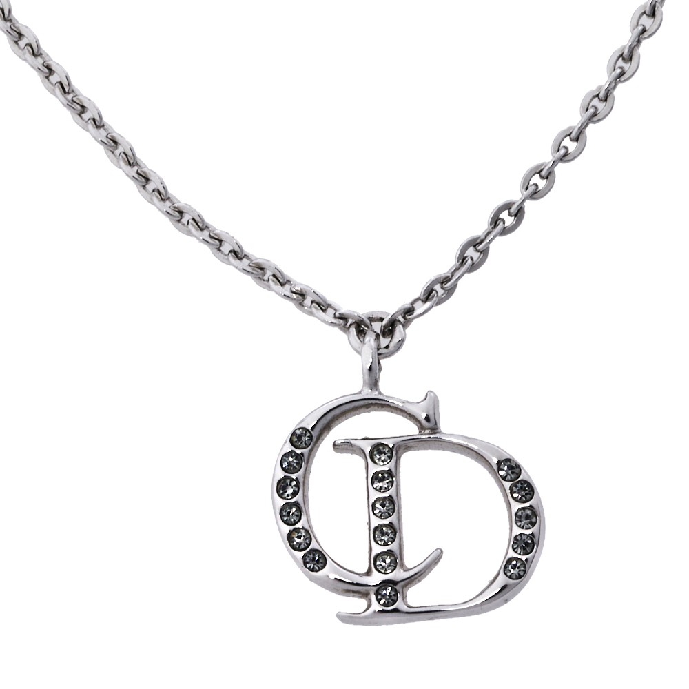 

Dior Silver Tone Crystal Logo Charm Bracelet