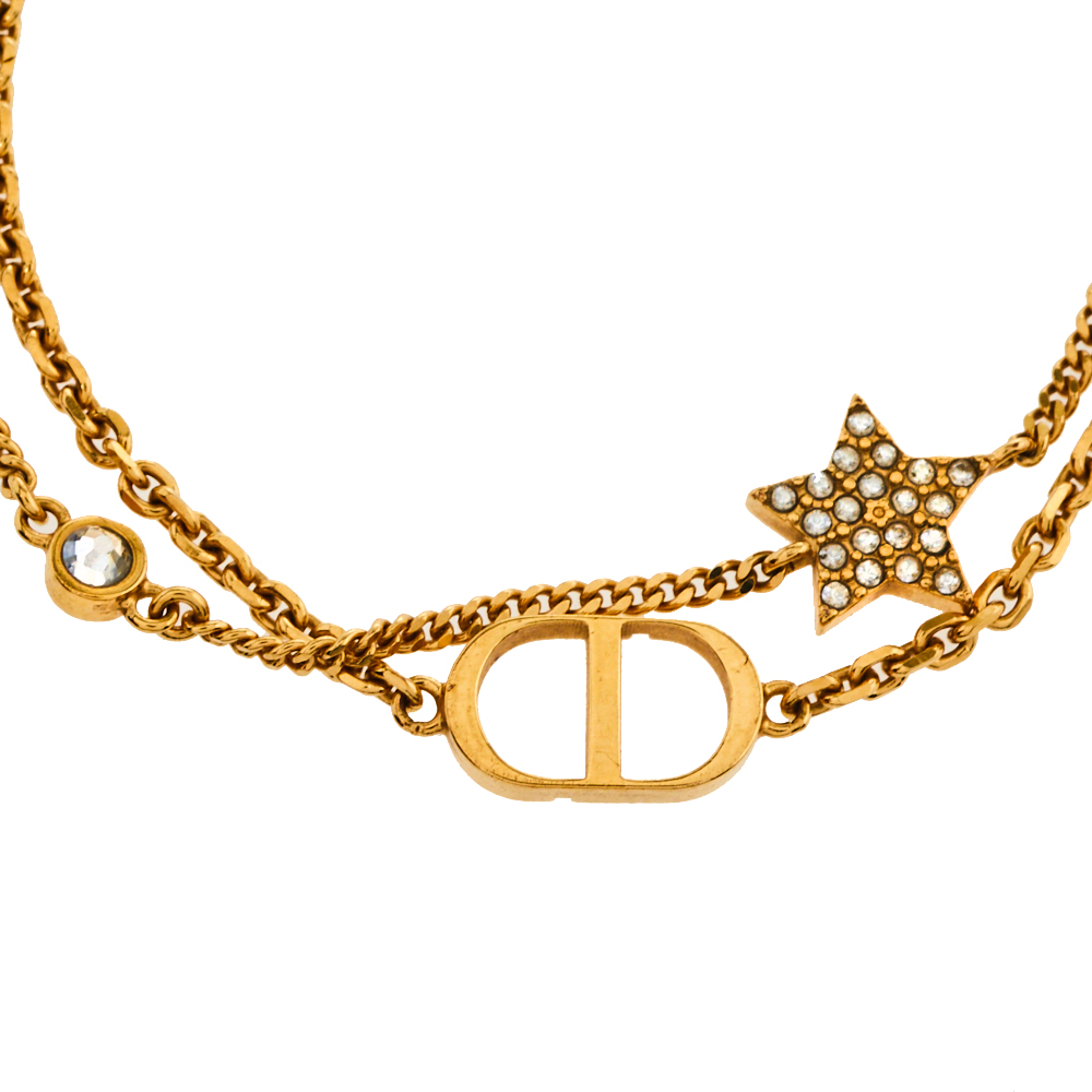 

Dior Petit CD Crystal Star Charm Double Chain Bracelet, Gold