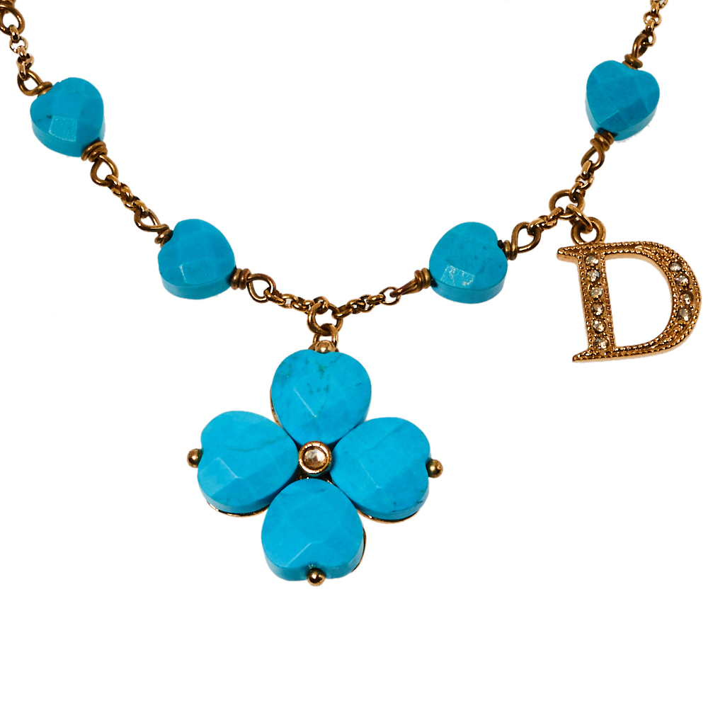 

Dior Turquoise Bead Clover Pendant Bracelet, Blue