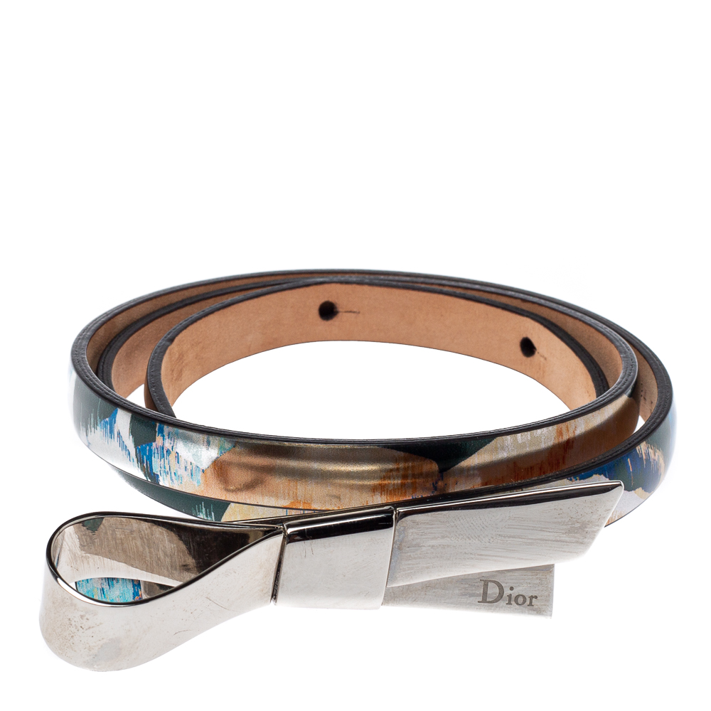 

Dior Metallic Multicolor Print Leather Bow Belt