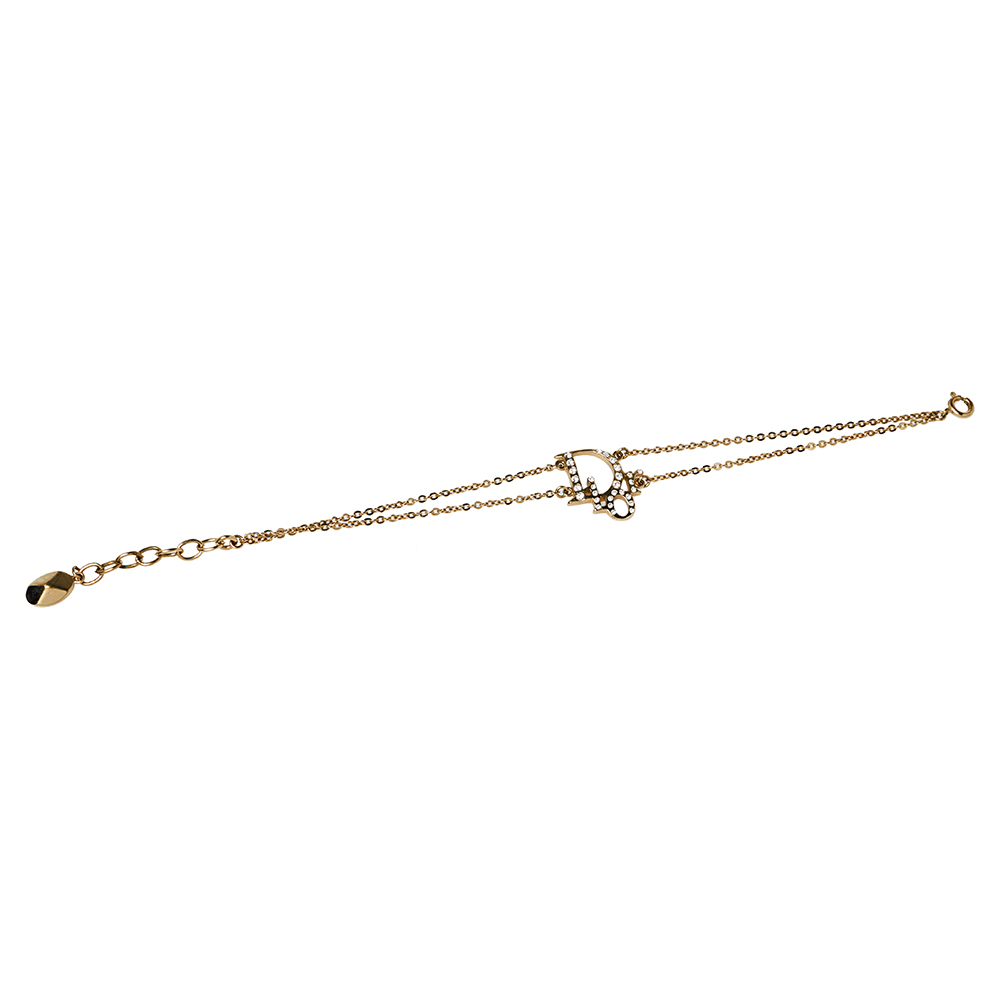 

Dior Gold Tone Crystal Logo Double Chain Bracelet