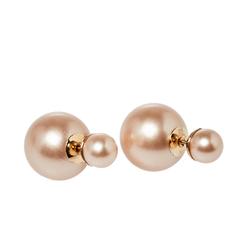 

Dior Tribales Champagne Faux Pearl Gold Tone Stud Earrings
