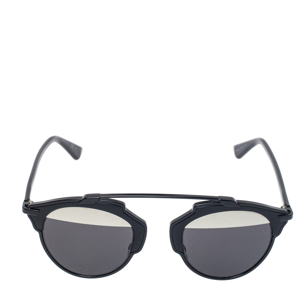 

Dior Black/ Grey & Silver Mirrored SoReal Round Sunglasses