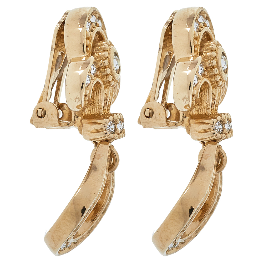 

Dior Vintage Crystal Studded Gold Tone Dangle Clip-On Earrings