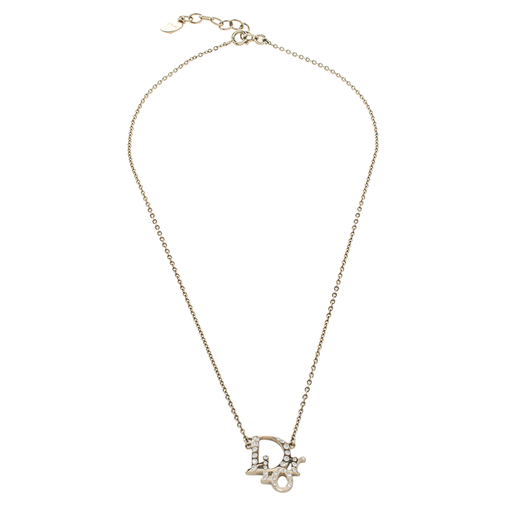 

Dior Crystal Logo Pale Gold Tone Necklace