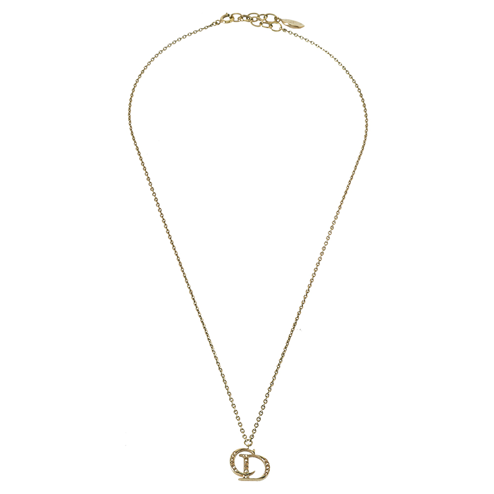 

Dior Gold Tone Crystal CD Charm Necklace