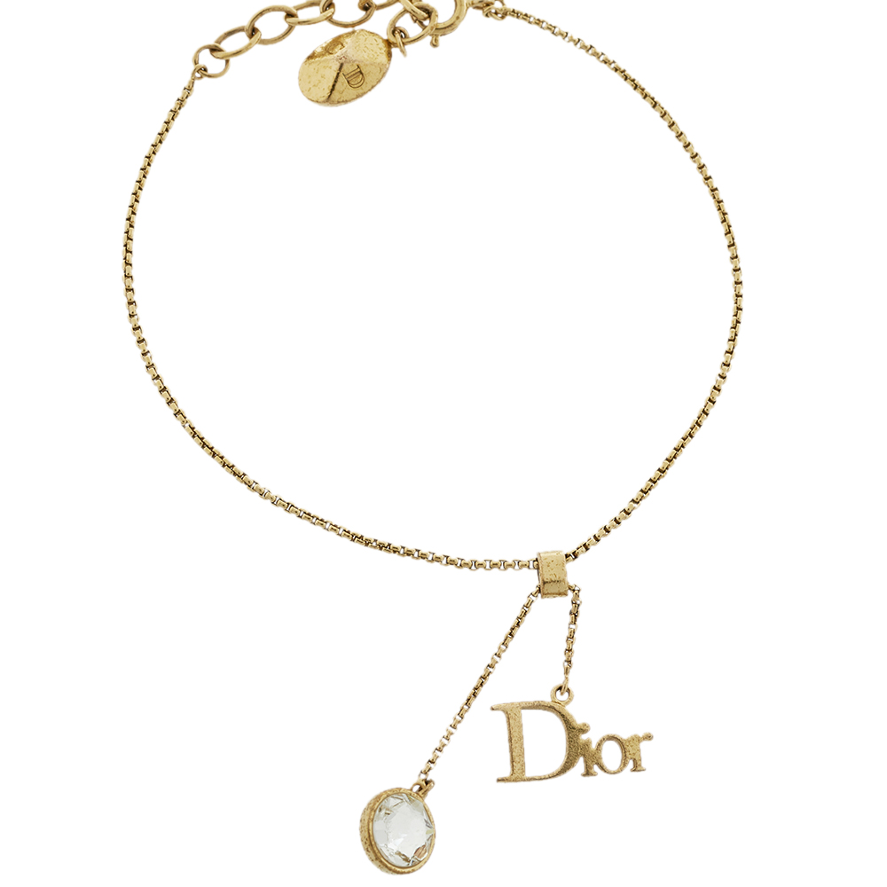 

Dior Gold Tone Crystal & Logo Charm Bracelet