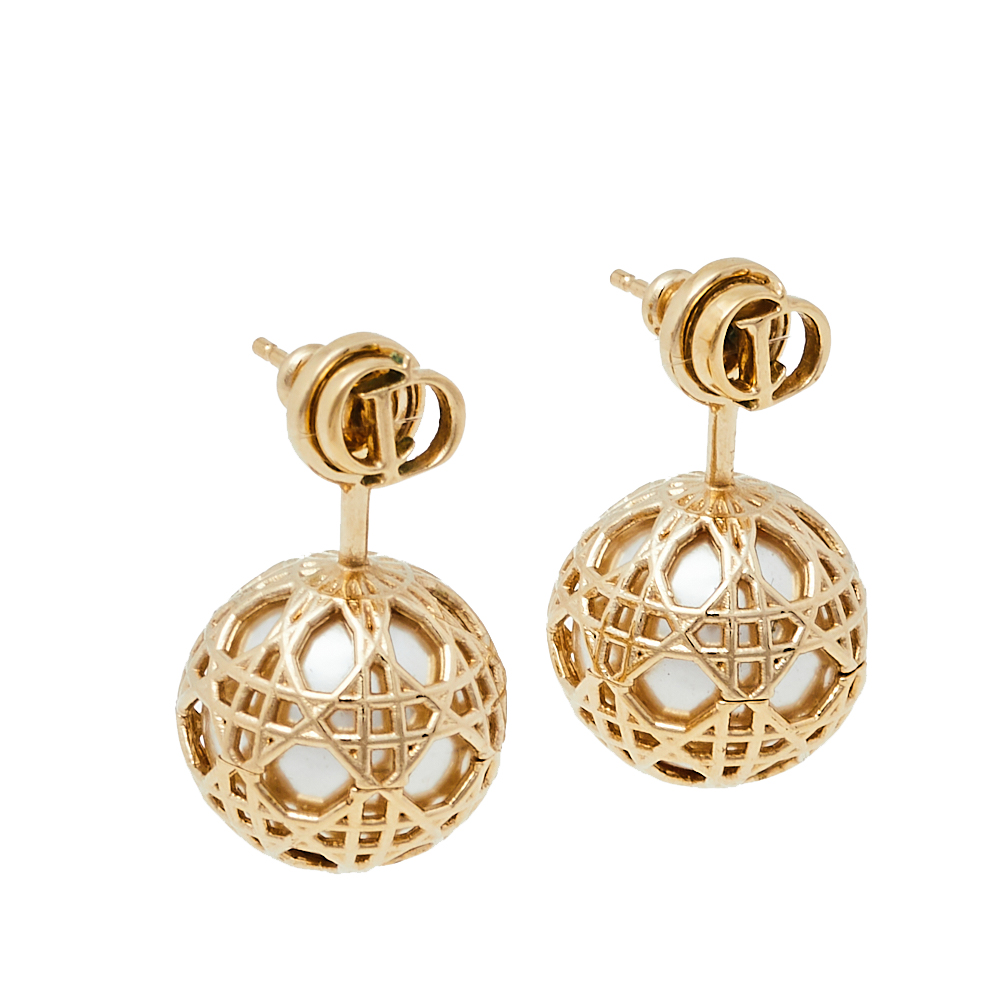 

Dior Faux Pearl Secret Cannage Drop Earrings, Gold