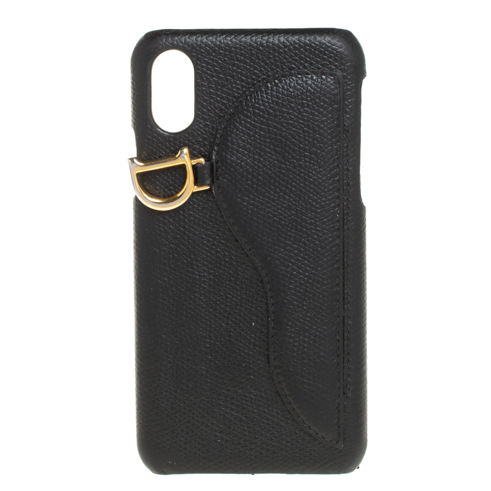 Pre-owned Dior Black Leather Saddle Iphone X Case