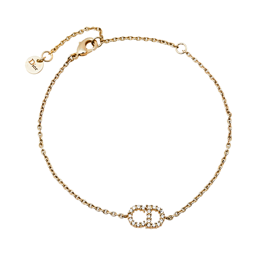 Pre-owned Dior Clair D Lune Crystal Gold Tone Bracelet