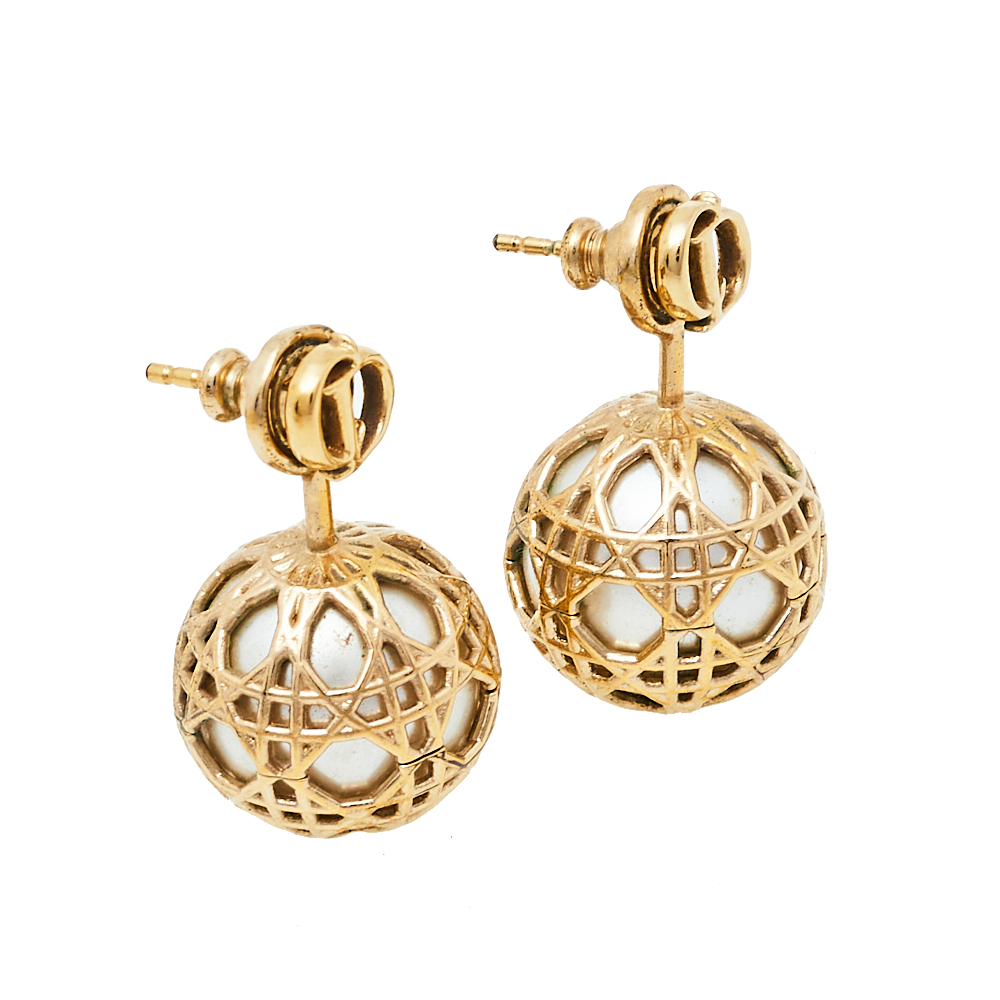 

Dior Faux Pearl Secret Cannage Drop Earrings, Gold