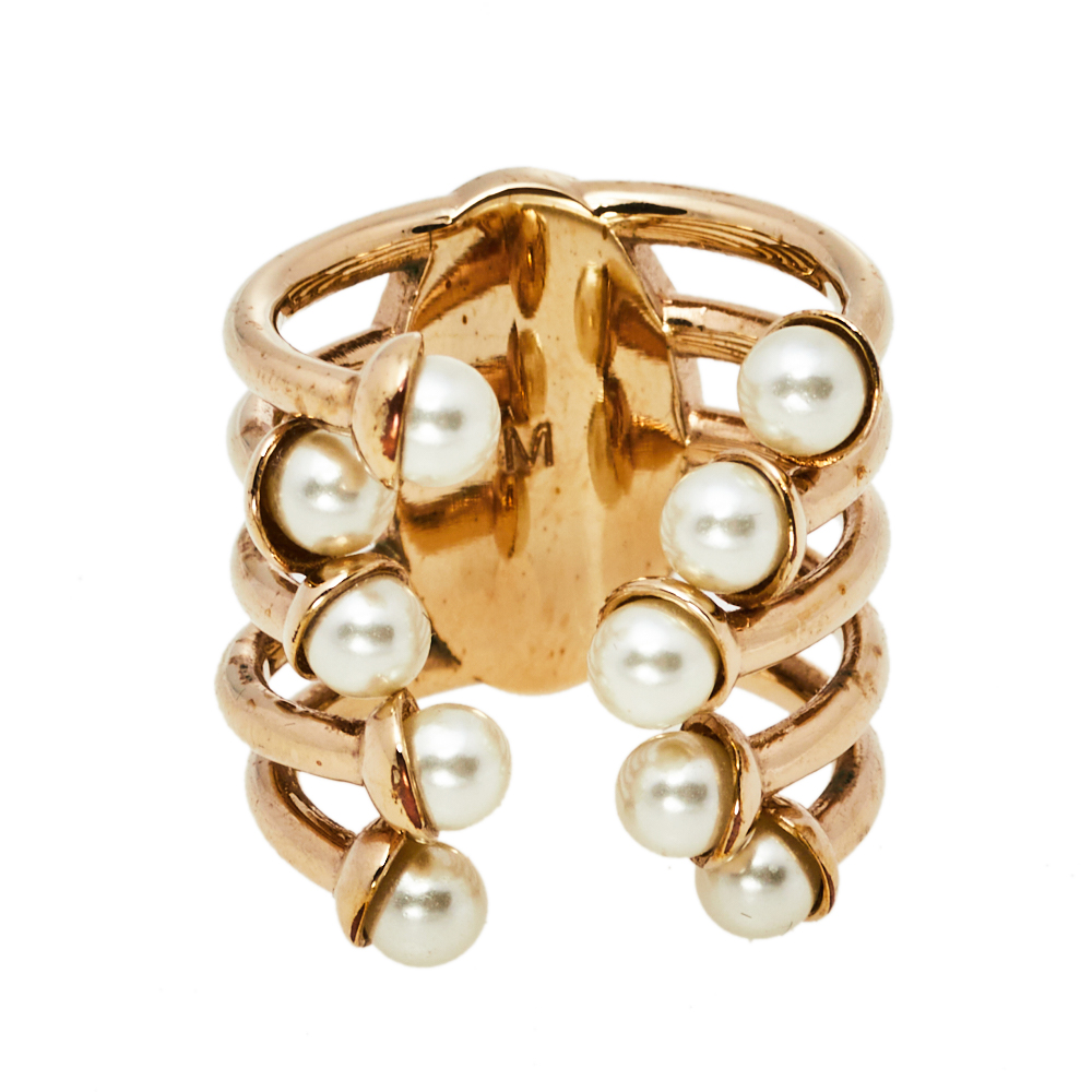 

Dior Diorific Faux Pearl Open Cuff Ring, Gold