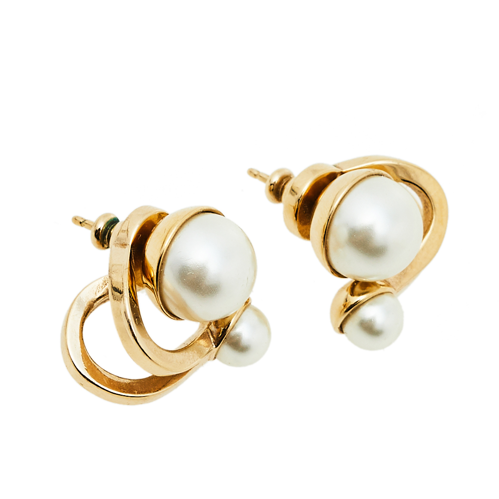 

Dior UltraDior Gold Tone Faux Pearl Earrings, Cream