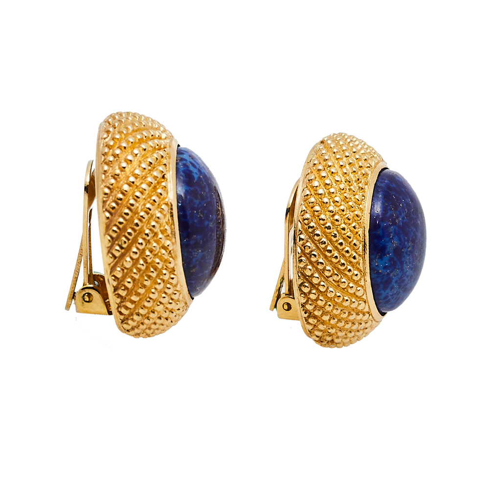 

Christian Dior Gold Tone Blue Resin Round Clip On Stud Earrings