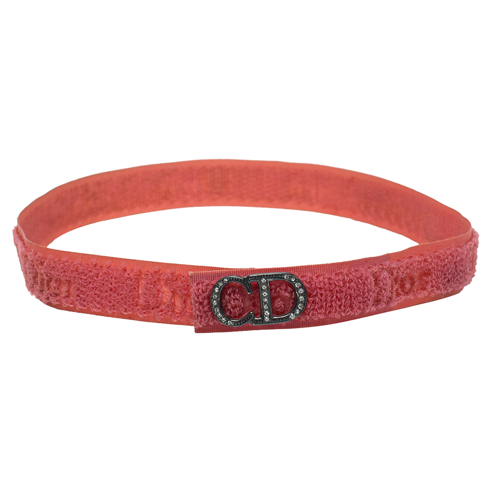 Pre-owned Dior Coral Pink Crystal Logo Velcro Choker Necklace