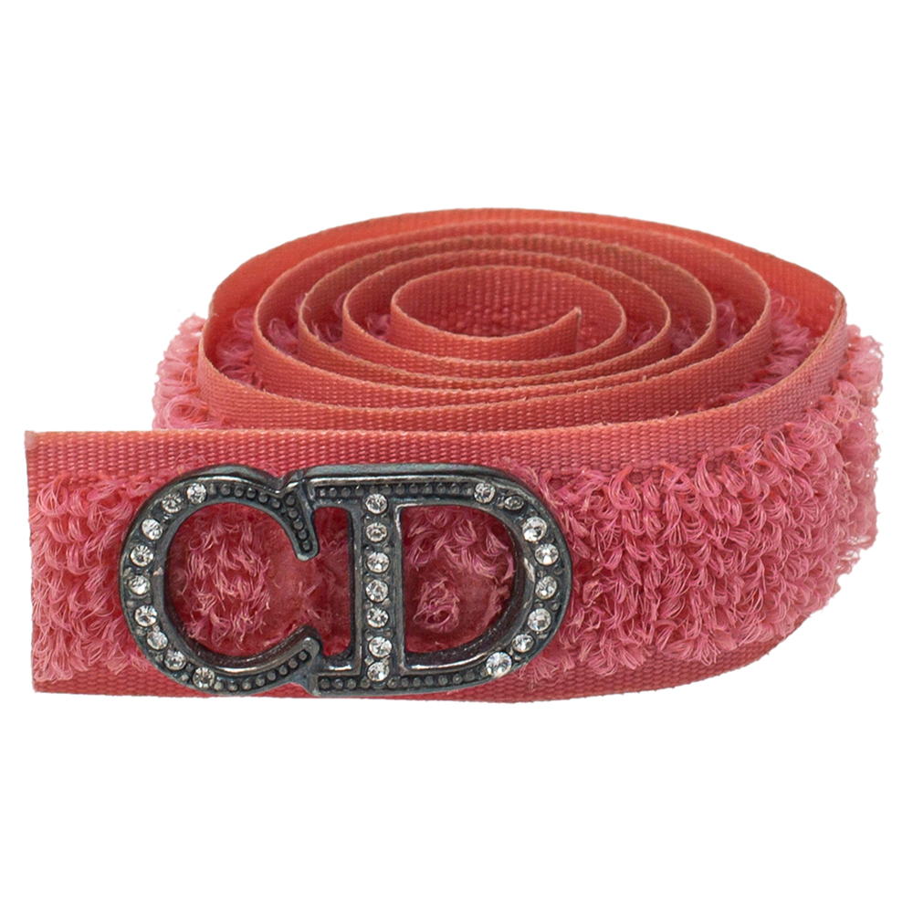 

Dior Coral Pink Crystal Logo Velcro Choker Necklace