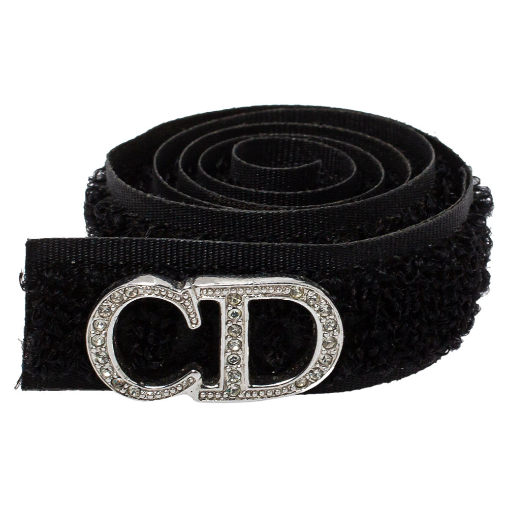 

Dior Black Crystal Logo Velcro Choker Necklace
