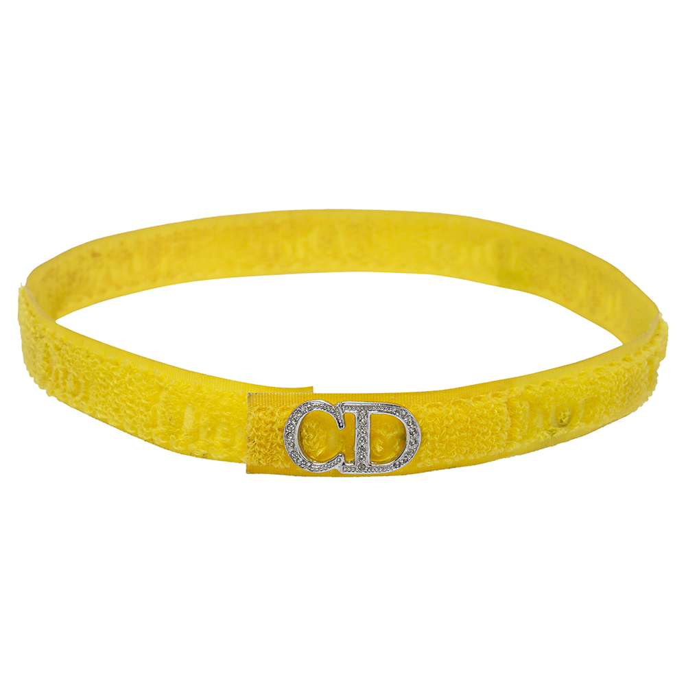 Pre-owned Dior Yellow Crystal Logo Velcro Choker Necklace