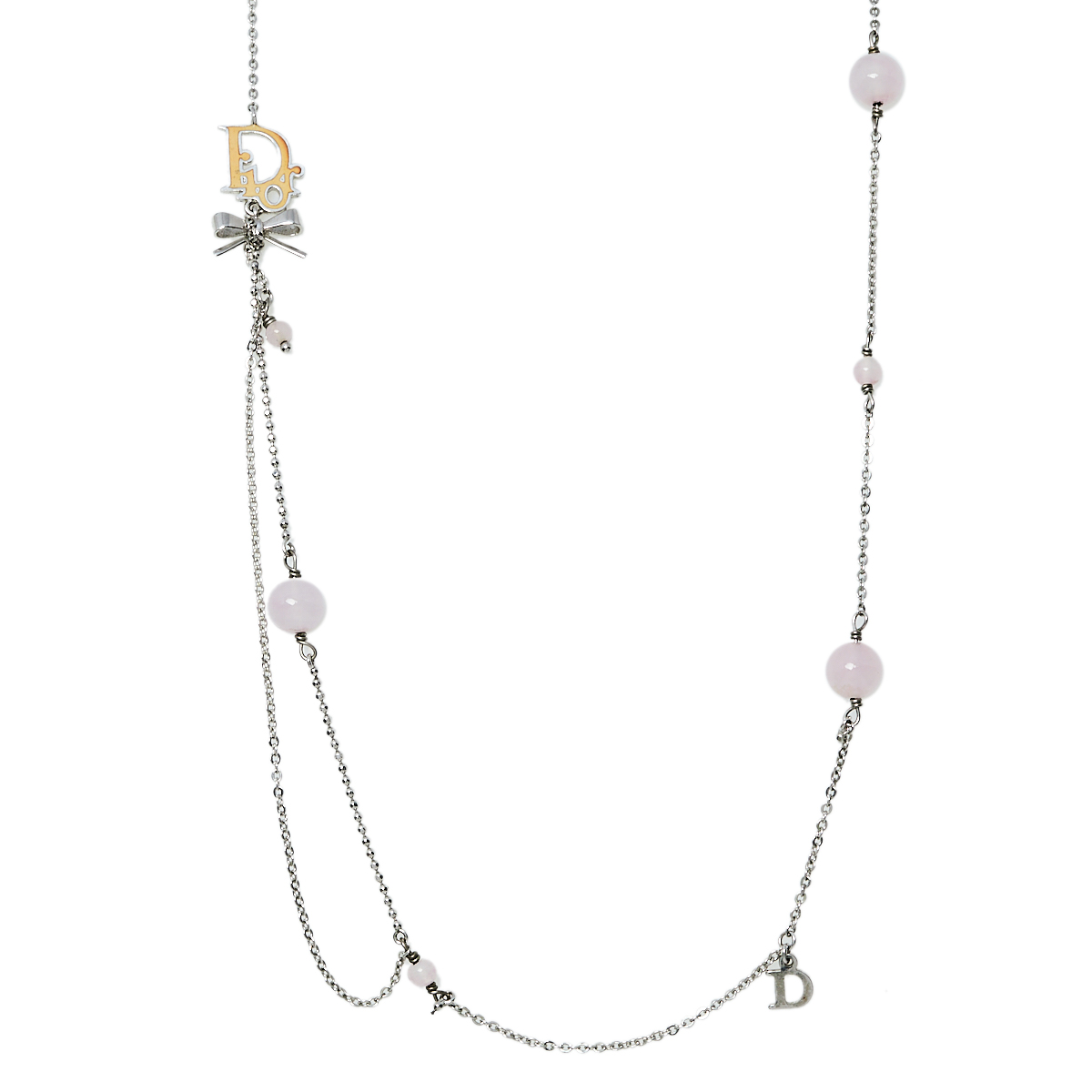 

Dior Rose Beaded Enamel Logo Bow Charm Necklace, Silver