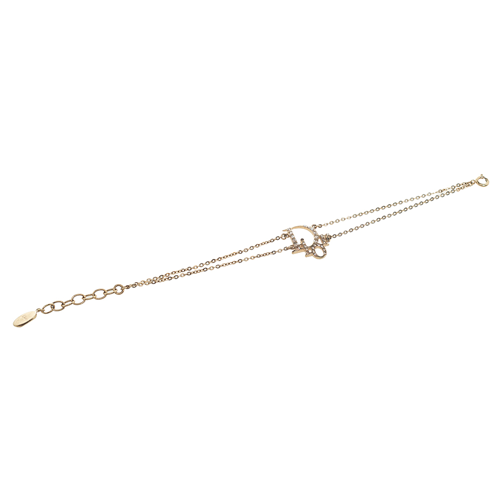 

Dior Crystal Oblique Charm Double Chain Bracelet, Gold