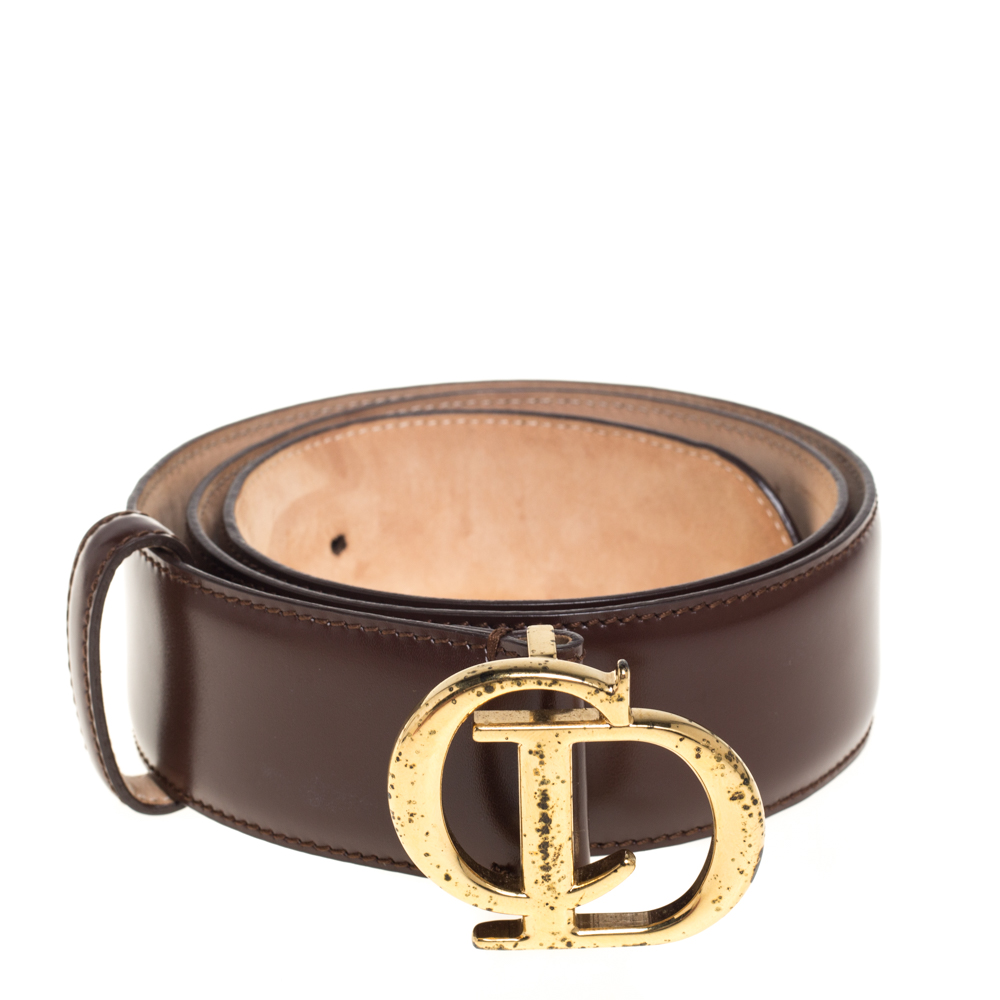 

Dior Brown Leather CD Logo Buckle Belt