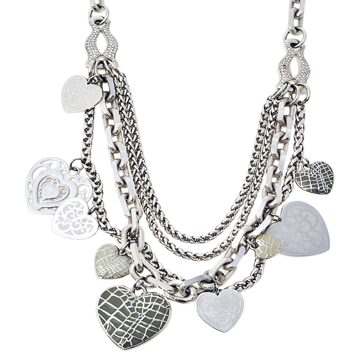 

Dior Silver Tone Multi Strand Heart Charm Necklace