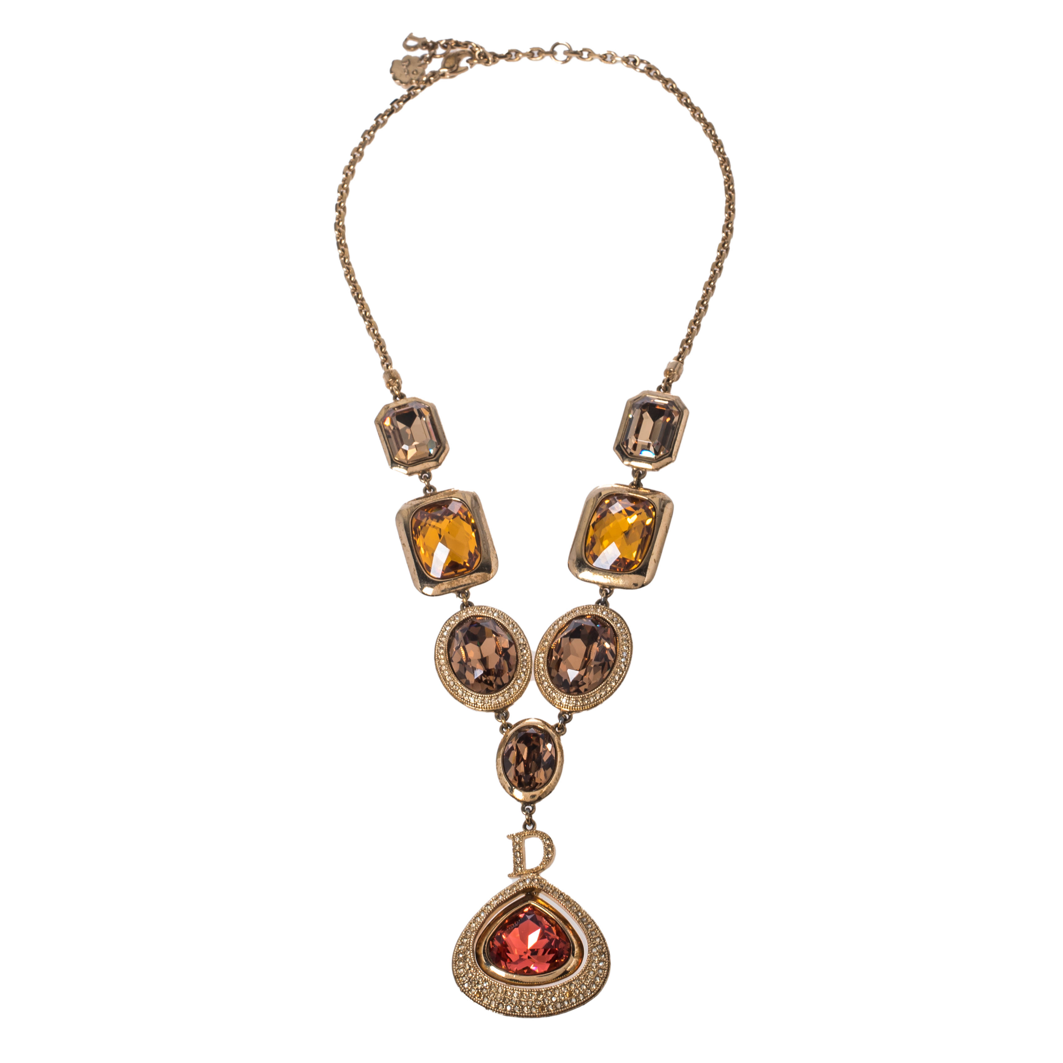 

Dior Gold Tone Crystal Bejeweled Pendant Necklace