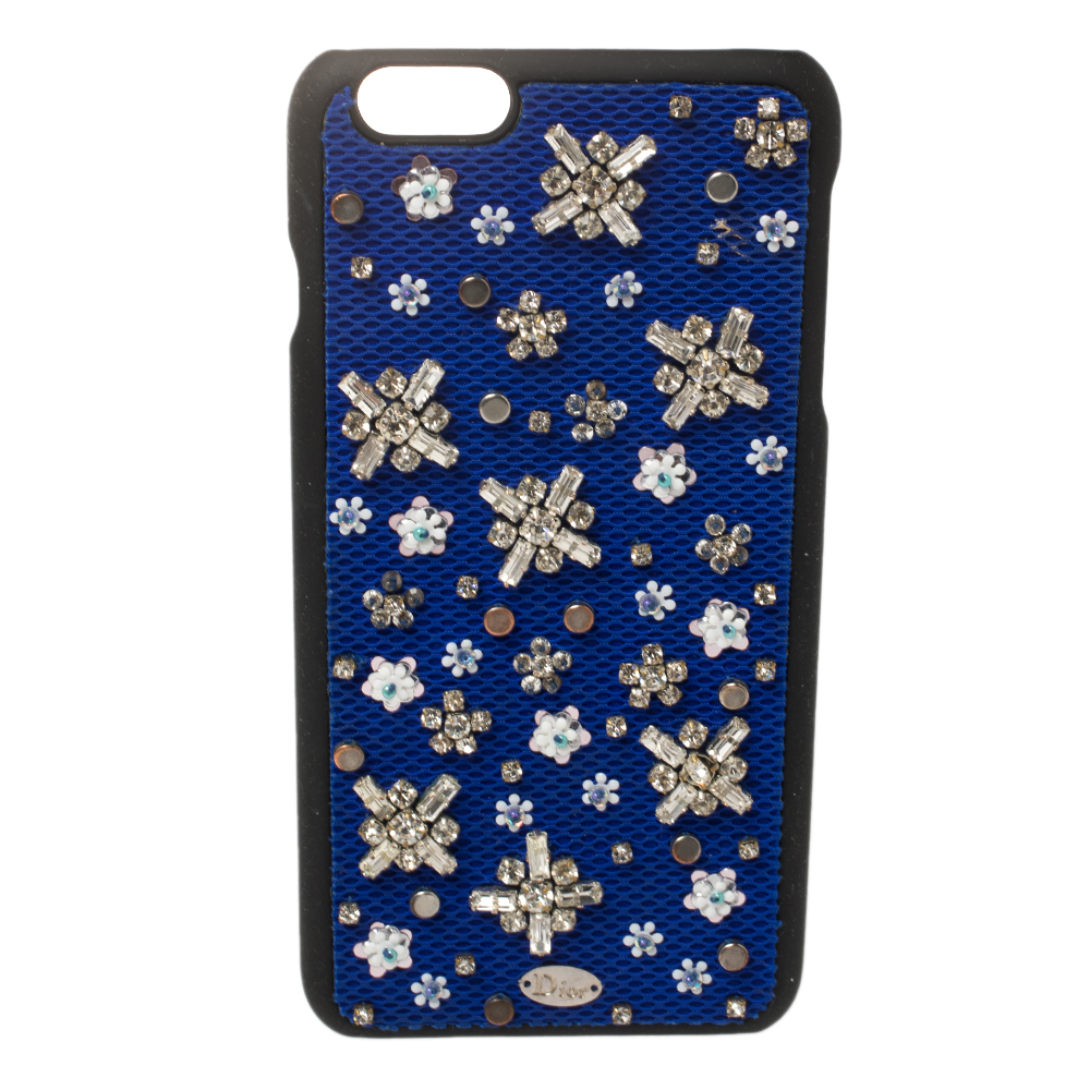 Pre-owned Dior Blue Fabric Stardust Crystal Embellished Iphone 6 Plus Case