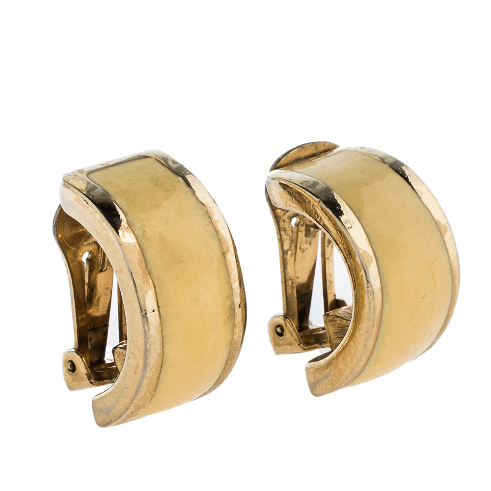 

Dior Vintage Cream Enamel Gold Tone Clip-On Earrings