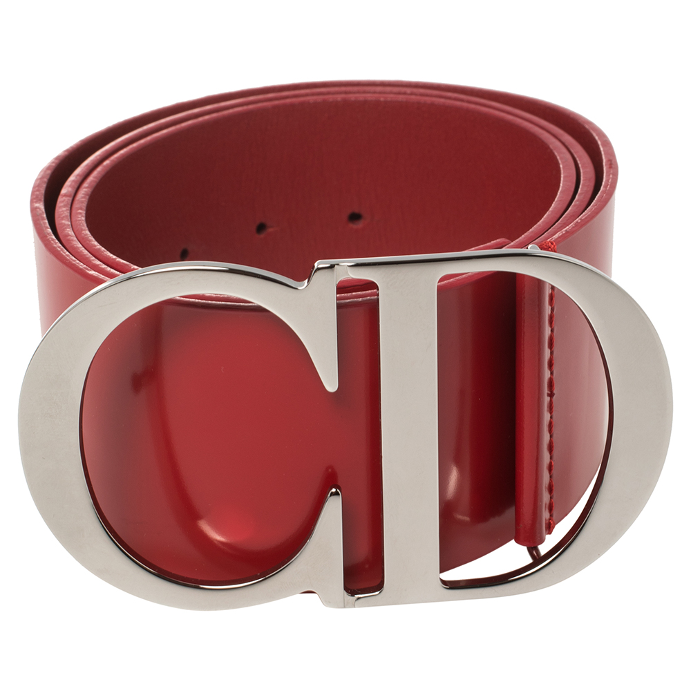 

Dior Red Smooth Leather CD Logo Waist Belt