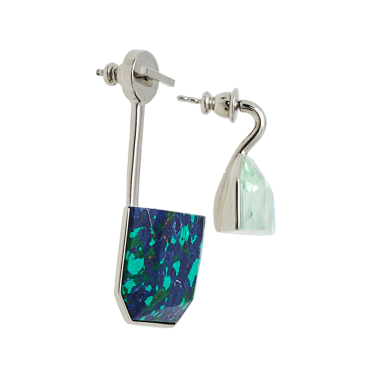 

Dior Malachite Stone & Crystal Asymmetric Drop Earrings, Green