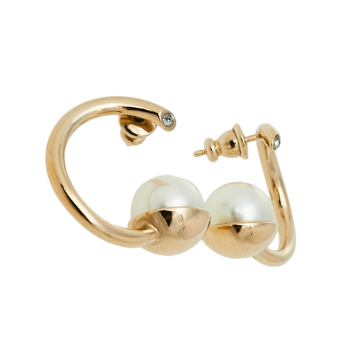 

Dior Gold Tone Metal Faux Pearl & Crystal Hoop Earrings