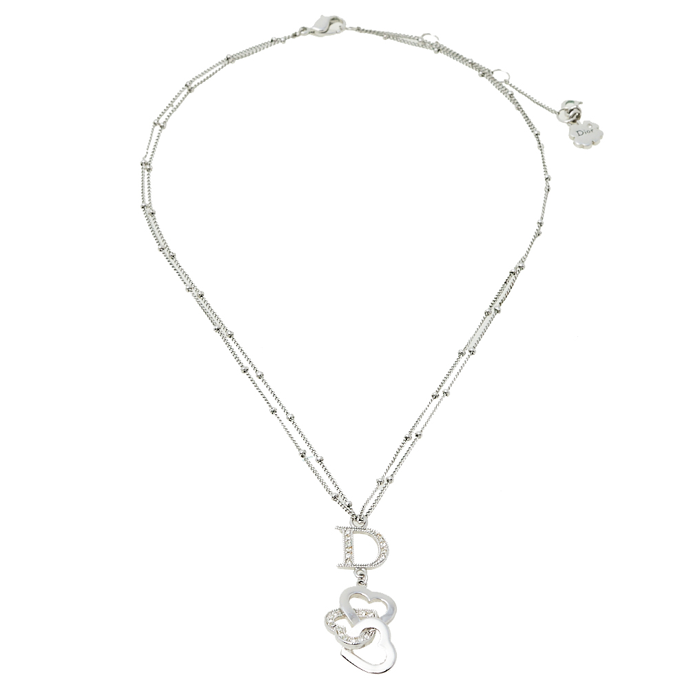 

Dior Interlocking Hearts Crystal Silver Tone Necklace